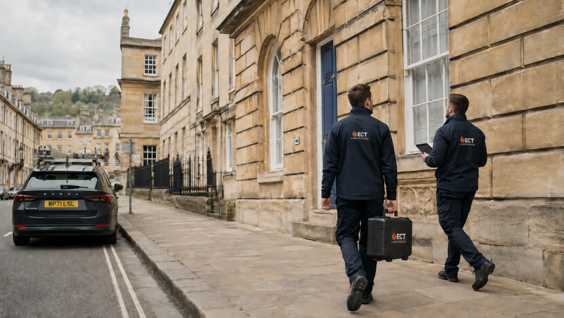 ECT fire and security engineers arriving at commercial premises in Bath