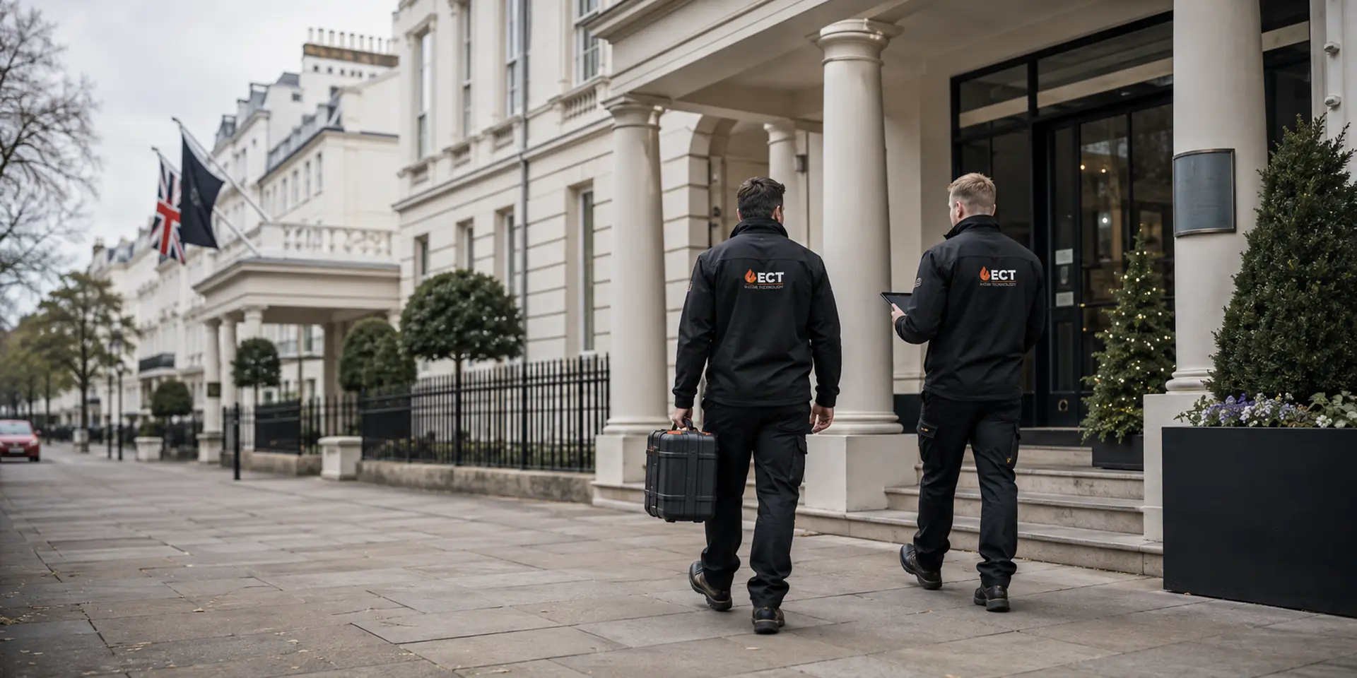 ECT fire and security engineers arriving at commercial premises in Cheltenham