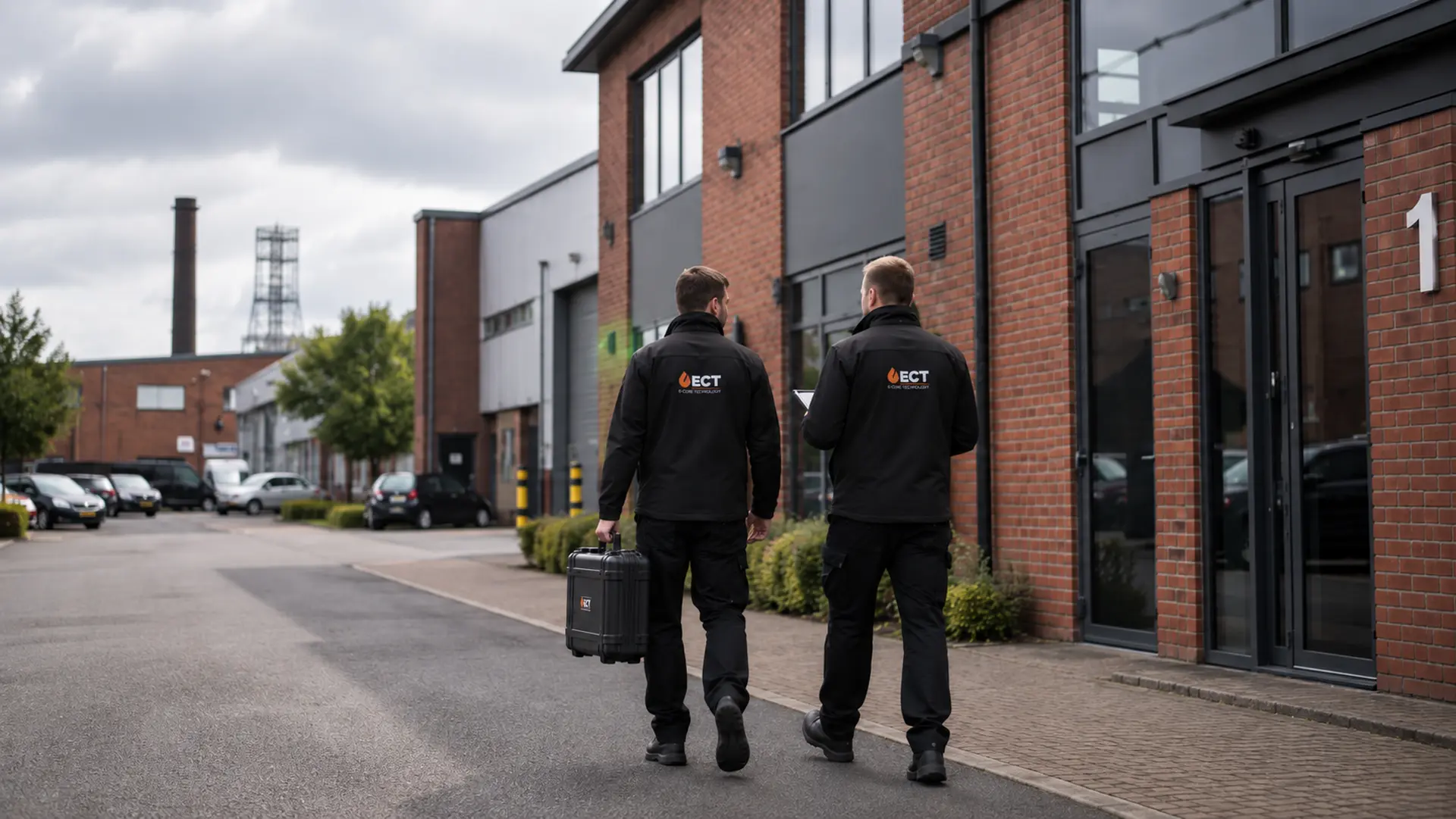 ECT fire and security engineers arriving at commercial and industrial premises in Stourbridge