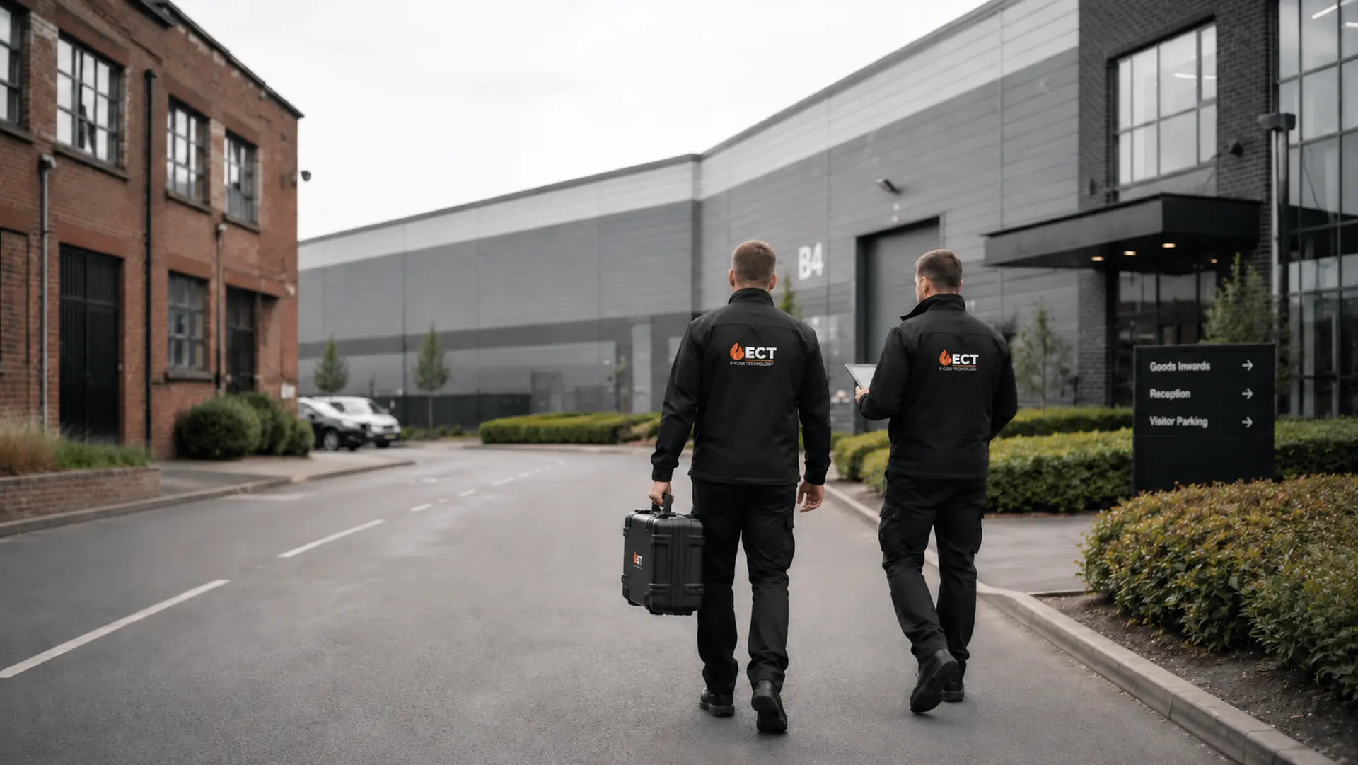 ECT fire and security engineers arriving at commercial and industrial premises in Walsall