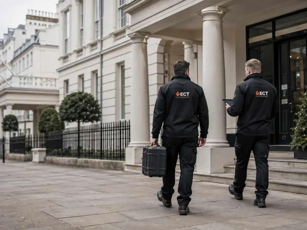 ECT fire and security engineers arriving at commercial premises in Cheltenham