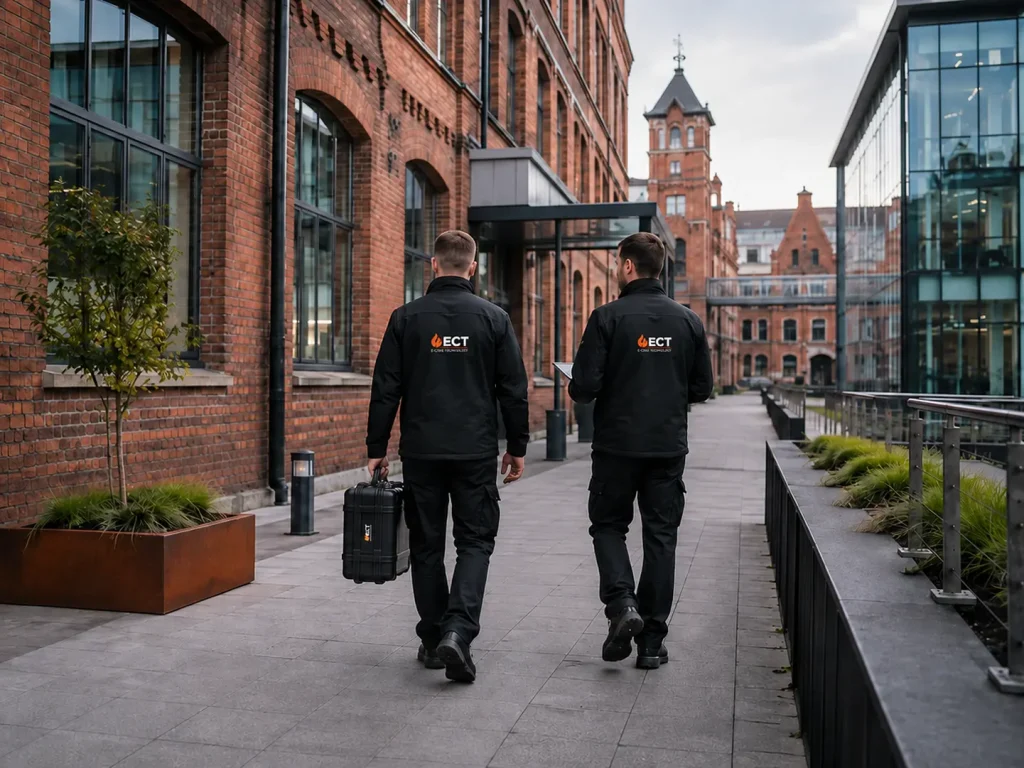 ECT fire and security engineers arriving at commercial premises in Wolverhampton